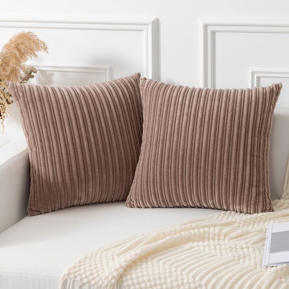 8463 Kevin Textile Throw Pillow Covers Soft Corduroy Decorative Set of 2